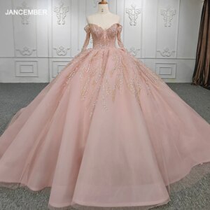 Jancember Romantic Princess Pink Ball Gown Sweetheart Cap sleeve Full Sleeve Sequins Formal Evening Dress Кунсены DY9952