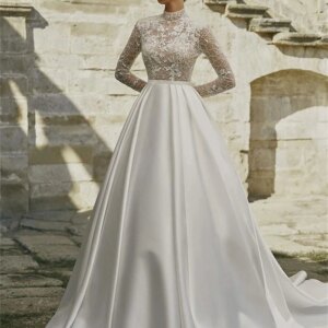 Elegant Satin Wedding Dresses 2024 Charming Long-Sleeved Prom Dress Classic Sequined Floor-length Evening Dress Vestidos De Novi