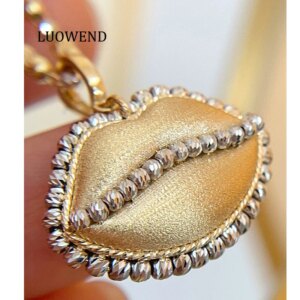 LUOWEND 100% 18K White+Yellow Gold Pendant Cute Lip Shape INS Style Necklace Pendant for Women Luxury Party Jewelry