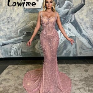 Luxury Full Crystals Pink Prom Dress Mermaid Celebrity Dresses 2024 Long Wedding Party Engagement Gowns Dresses Robe De Soiree