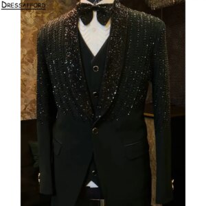 Black Luxury Beading Crystal Men Business Formal Occasion Tuxedos Grooms Wedding Party Prom Male Suit 2 Piece Set Blazer Pants