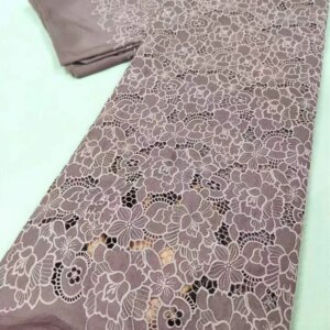 Nigerian Lace Fabric 2024 High Quality 5Yard Chiffon Lace Fabric Brown African Cotton Lace Fabric For Luxury Wedding DressW212-1