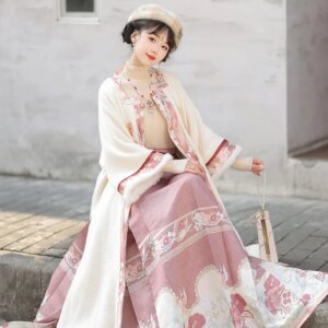 The new Hanfu women’s collar front skirt thickened with velvet embroidery daily style