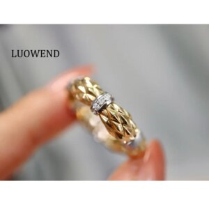 LUOWEND 100% 18K Yellow Gold Rings Vintage Fashion Style Real Natural Diamond Engagement Ring for Women High Party Jewelry