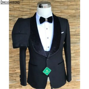 Black velvet men Business formal occasion tuxedos grooms wedding party prom male suit 3 piece set blazer vest pants