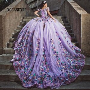 Elegant Lilac Princess Ball Gown Quinceanera Dress 2024 3D Floral Purple Sweetheart Sweet 16 Dress XV Vestido De 15 Quinceañeras
