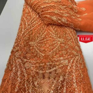 2025Latest Austria Elegant Superior Quality Luxurious Soft mesh Lace With Lots Beads fabric For Wedding Evening Dress U_Ge5326