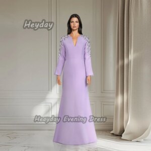 Heyday السعودية  V-Neck Prom Gown Sexy Beaded A-Line Crepe Long Sleeves Floor Length Elegant Dress For luxurious Woman 2025