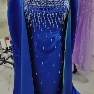 Oisslec Prom Dress Elegant Vintage Sweet Blue Crystal Beads Cape Customized Formal Occasion Prom Dress Evening Party Gowns