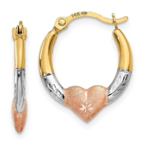 14K White and Rose Rhodium Heart Hoop Earrings