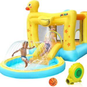 Inflatable Water Slide w/Ocean Ball Pit, Slide, Sprinklers, Toddler Bounce House Castle Indoor Outdoor, 30s Blow Up Bounce House