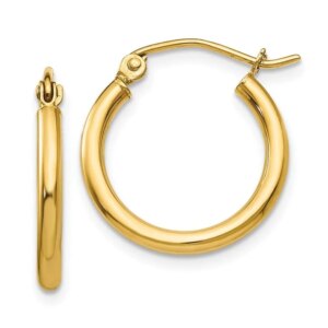 14k Polished 2×17.5mm Tube Hoop Earrings