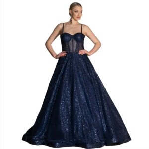 Elegant Sequin Evening Dresses Women Spaghetti Straps Beading Prom Gowns Customized See Thru Corset Party Vestido De Novia