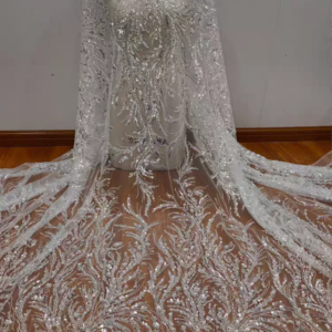 Hot Sale Luxury Full Sequins Lace Machine Beaded Fabric Wedding Dress New Design Lace Fabric