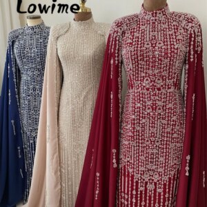 2024 Elegant Beaded Dubai Cape Sleeve Evening Dresses Bespoke Occasion Dresses Custom Made Robe De Soirée Engagement Party Dress