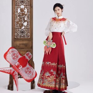 Ming Han Clothing Heavy Industry Woven Makeup Flower Horse-Face Skirt Cloud Shoulder New Chinese Women’s Toast Engagement Dress
