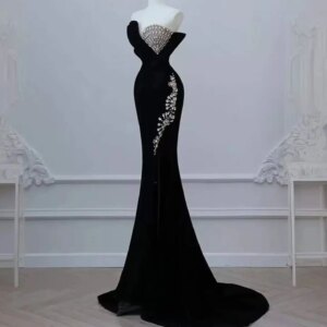 Customized Exquisite Jersey Mermaid Crystal Evening Dresses Temperament Sleeveless Cocktail Dress Custom Size Party Dr