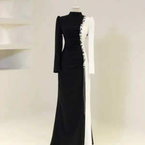 Customized Formal Jersey Crystal Tassel Evening Dresses High Quality Long Sleeves Prom Dress Custom Size Celebrity Gow