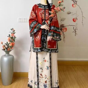 Qing and Han Women’s Cardigan round Neck Retro Chinese Clothing Ancient Style Shanxi Merchants Young Mistress Printing Suits