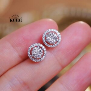 KUGG 18K White Gold Earrings Classic Simple Design 0.60carat Real Natural Diamond Stud Earrings for Women High Party Jewelry