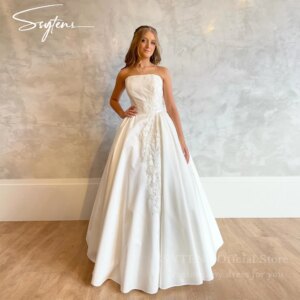 SSYTENS lvory Satin Wedding Dresses Strapless A Line Bridal Gowns Bow Back Women Appliques Elegant Floor Length Bride Dress 2025