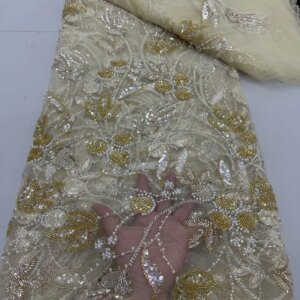 Fashion French Embroidery Beaded Tulle Lace Fabric 2025 High Quality African Nigerian Sequins Lace Fabrics for Wedding Dress