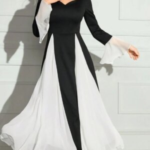 Customized Temperament Sweetheart Contrast Color Evening Dresses Graceful Pleats Long Sleeves Vestido De Festa Vestido De Noche