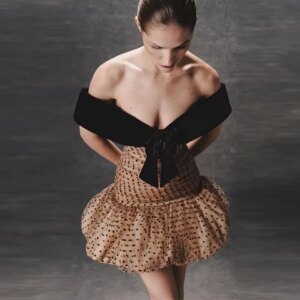 Romantic Sexy Couture Champagne Polka Dot Mini Women Dresses With Handmade Rose Flower V-neck Cap Sleeves Short Party Dress