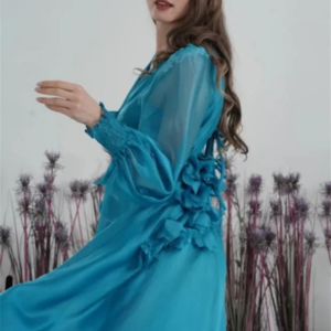 Customized Organza Applique Cocktail Party A-line V-neck Bespoke Occasion Dress Floor Length