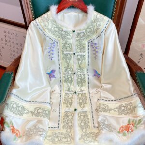 High-end Winter Women Coat Retro Embroidery Elegant Lady Chinese New Year Acetate Jacket Female S-XXL