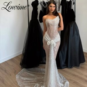 Long Beaded Mermaid Prom Dresses Customized 2025 Strapless Birthday Party Dress Vestidos de fiesta Women Evening Gowns Elegant
