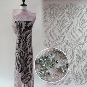 10 Hot Stamping Powder Pattern Crystal Tube Lace Evening Party Cocktail Dress Material Flower Wedding Embroidered Mesh Fabric