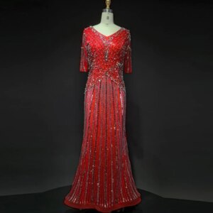 Luxury Mother of the Bride Dress for Wedding Red Guest Wear for Prom Party Heavy Beading فساتين للمناسبات الخاصة
