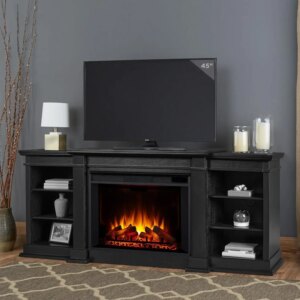 with Adjustable Shelves and Storage TV Stand for Living Room and Bedroom Remote Control Timer fire place firepit tv stand with