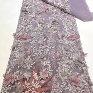 3D Lace Fabrics Fashion African Beaded Lace Fabric Luxury Onion Color Lace Fabric Nigerian Fabric Sequin Nigerian Wedding A922-1