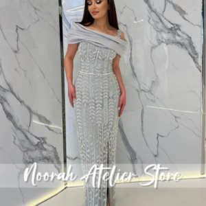 Elegant Grey Halter Beaded Luxurious Women’s Evening Dresses 2025 Dubai Slit Floor-Length Celebrity Dress Prom Gown Customized