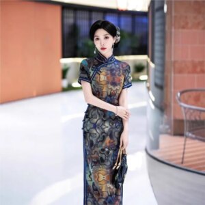 New cheongsam Chinese style elegant temperament long performance dress