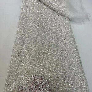 French Tulle Net Lace with Beads and Sequins African Nigerian Pearl Lace Material for Sewing Wedding Party Lace Fabrics Sewing