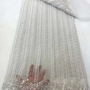 White African Heavy Beaded Lace Fabric 2024 High Quality Nigerian Sequin Lace French Tulle Fabric For Wedding Party Dress XC