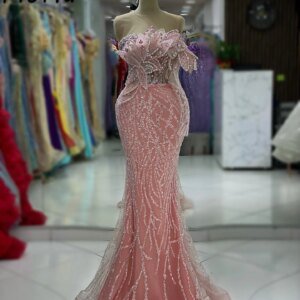 Charming Pink Arab Mermaid Evening Dresses Haute Long Sleeve 3D Applique Prom Gown Crystal Beaded Vestidos de Gala Celebrity