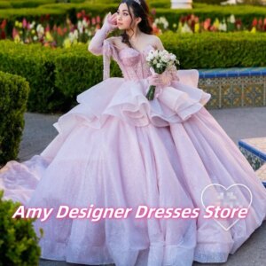 Exquisite Pink Quinceanera Dresses For Mexico Girls Sequin Applique Princess Dress Sweet Corset Vestido De 15 Años Customized