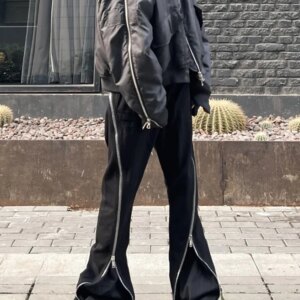 Dark Multi-Zipper Bull King Loose Casual Straight-Leg Horn Accumulation Denim Trousers Trendy Men and Women