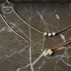 Aazuo Delicate Life 100% 18K Solid Yellow Gold Real Diamond Lovely Clavicle Necklace Gifted For Women Luxury Party 18 Inch Au750