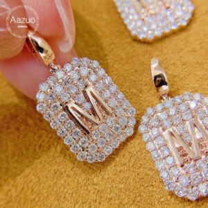 Aazuo 18K Solid Rose Gold Women Engagement Certified Real Diamonds 0.80ct Alphabet Shield Necklace Fashion Design
