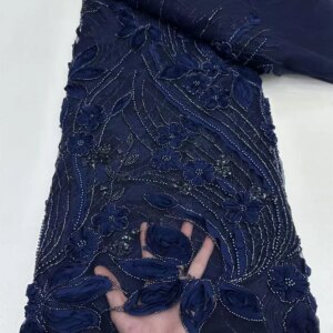 Luxury Beaded Lace High Quality Fabric 2024 Navy Blue Sequins Lace Fabric 5 Yards Embroidered Dubai New 2024 for Prom Dressq72-1