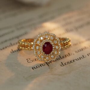 Aazuo 18K Solid Gold Yellow Gold Rings For Women Sparkling Ruby Diamonds Rings Simple Style Delicate Trendy Fine Gifts Jewelry