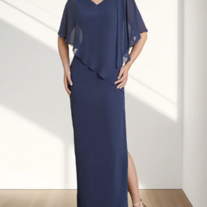 Mother of the Bride Dress Formal Wedding Guest Elegant V Neck Floor Length Chiffon Half Sleeve with Beading 2024