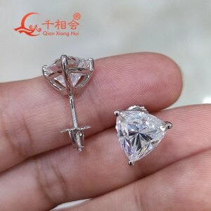 S925 Silver 9*9mm 3ct Trillion Shape White D VVS Moissanite Stone Ear Stud Women’s Wedding Jewelry Gift