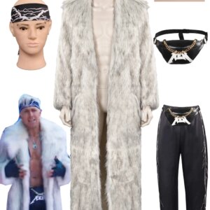 Ken Cosplay White Long Fur Coat Costume Movie Barbei Disguise Outfits Bags Headband Necklace Adult Men Roleplay Halloween Suits