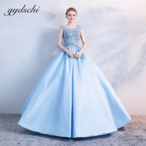 2025 Blue O-Neck Prom Dresses A-Line Beading Appliques Robes De Soirée Sleeveless Lace Up Elegant Stain Pleated Evening Dresses